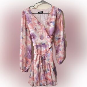 Vici Pink and Lavender Floral Wrap Mini Dress